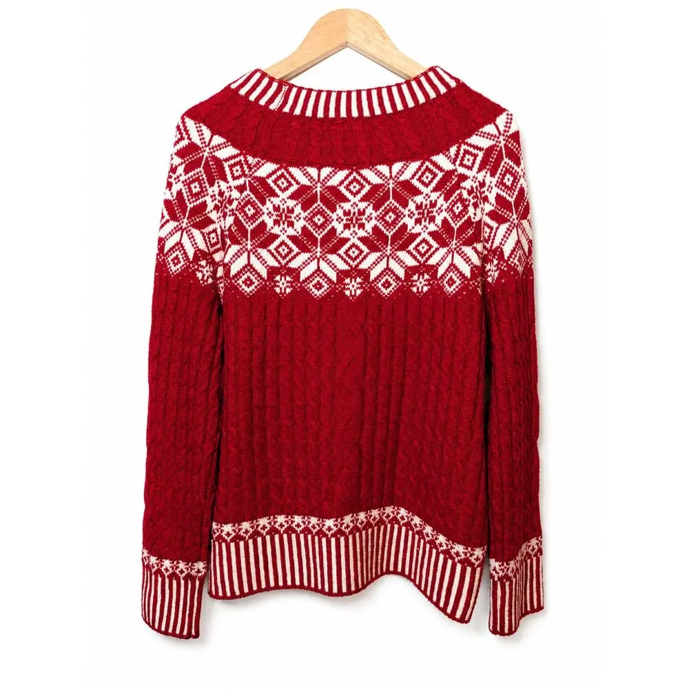 NWT St. John's Bay Red Fair Isle Cable Knit Holiday Sweater Women's L Winter